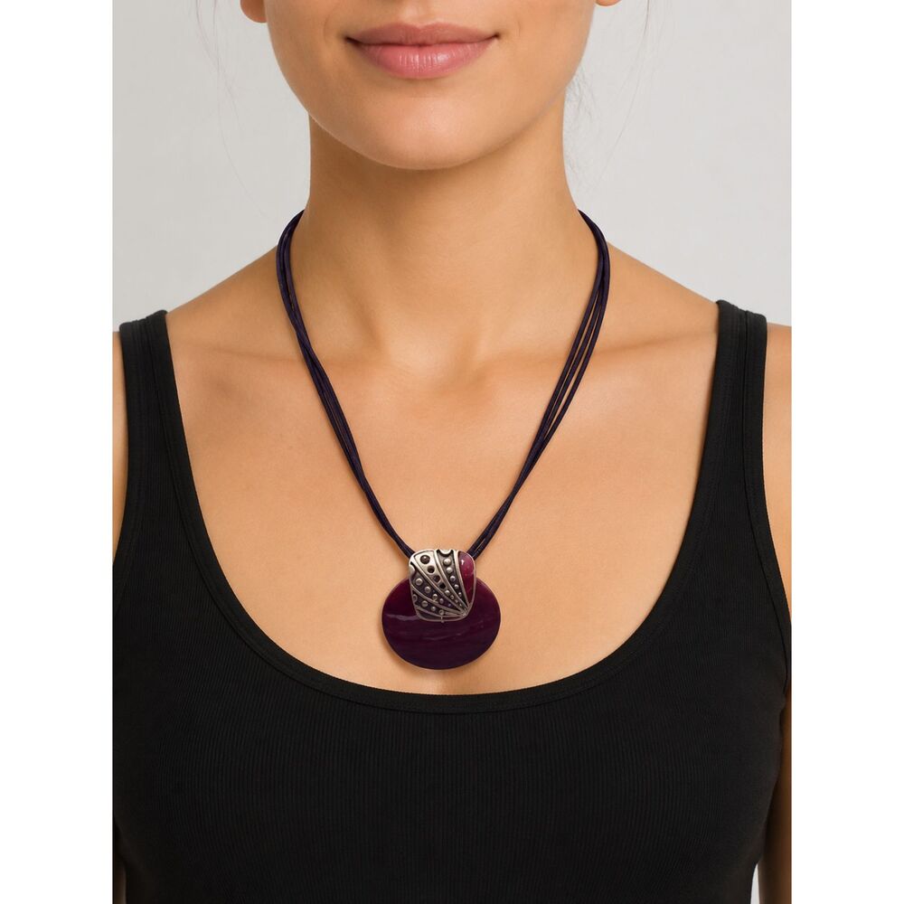 Chico's Burgundy Disc Amulet Metal Accent Triple Leather Strand 21" Necklace